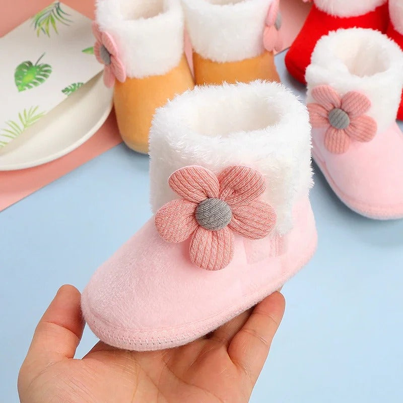 Chaussons bébé filles confort - Chaud pour Hiver Motif fleurs - Floria