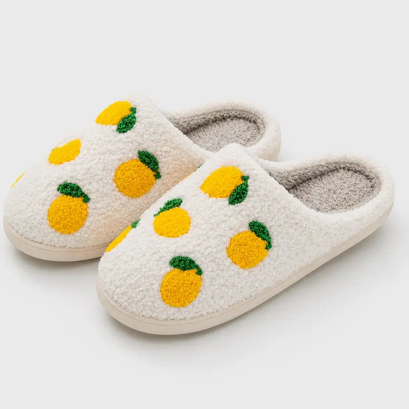 Chausson-Solea-motif-citron-confort-ete-semelle-antiderapante