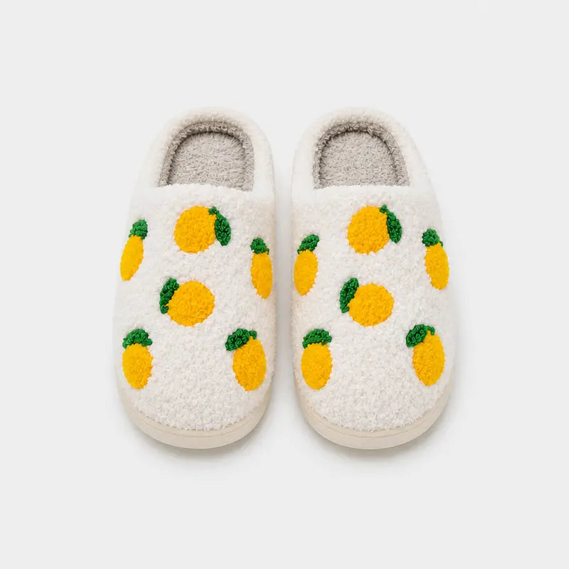 Chausson-Solea-motif-citron-confort-ete-semelle-antiderapante