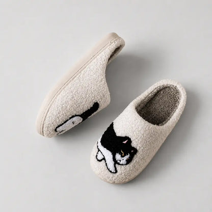 Chausson-femme-toute-saison-Motif-Chat-Blanc