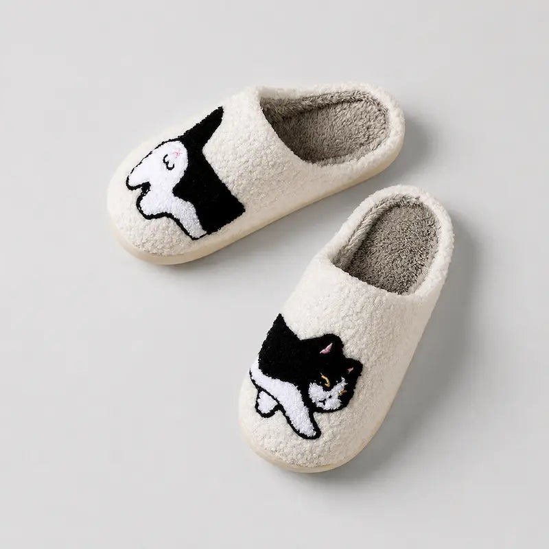 Chausson-femme-toute-saison-Motif-Chat-Blanc