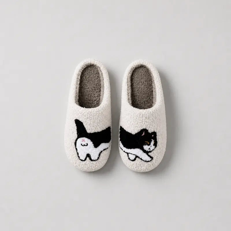 Chausson-femme-toute-saison-Motif-Chat-Blanc