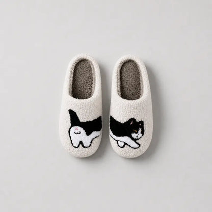 Chausson-femme-toute-saison-Motif-Chat-Blanc