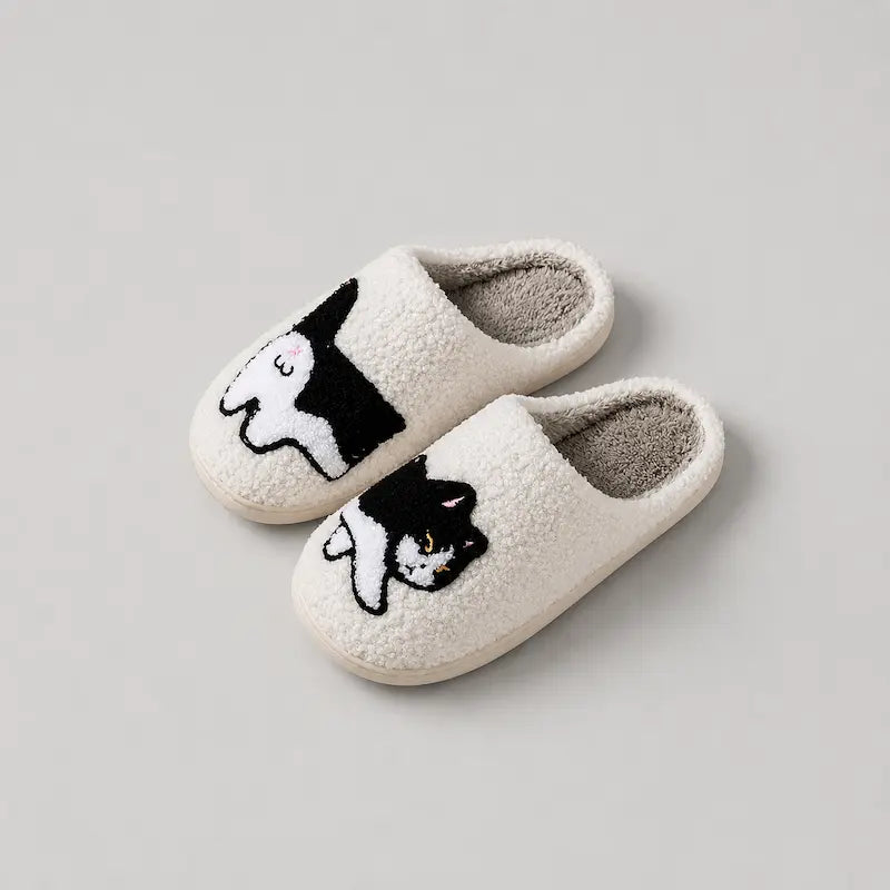 Chausson-femme-toute-saison-Motif-Chat-Blanc