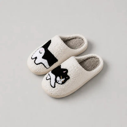 Chausson-femme-toute-saison-Motif-Chat-Blanc