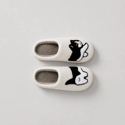 Chausson-femme-toute-saison-Motif-Chat-Blanc