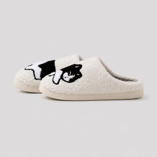 Chausson-femme-toute-saison-Motif-Chat-Blanc