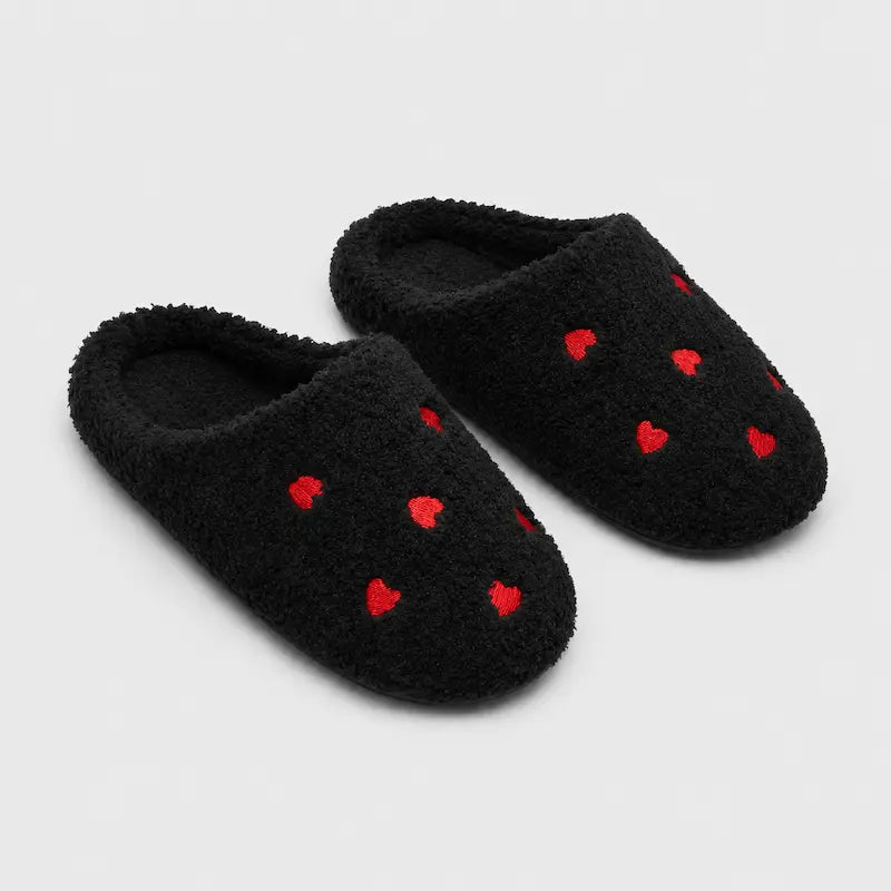 ChaussonsFemmes-legers-et-confortables-Coeur-en-Flanelle-Semelle-plate-Loveya