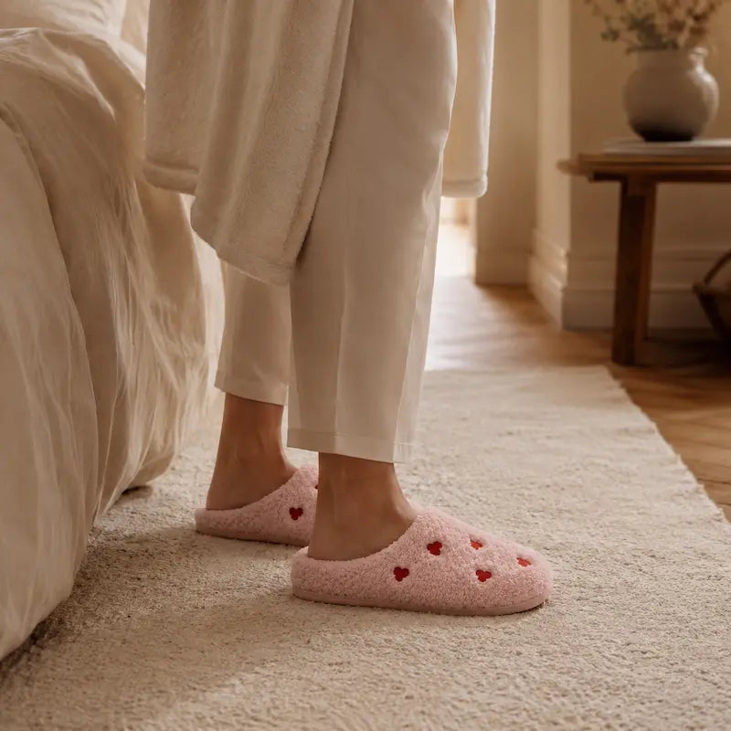 ChaussonsFemmes-legers-et-confortables-Coeur-en-Flanelle-Semelle-plate-Loveya