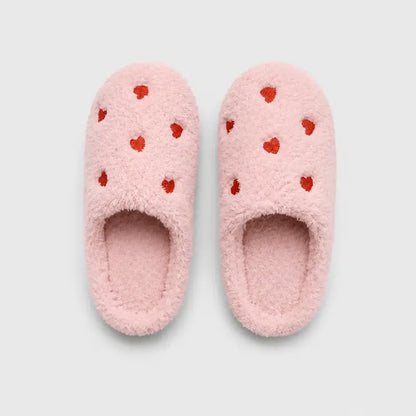 ChaussonsFemmes-legers-et-confortables-Coeur-en-Flanelle-Semelle-plate-Loveya