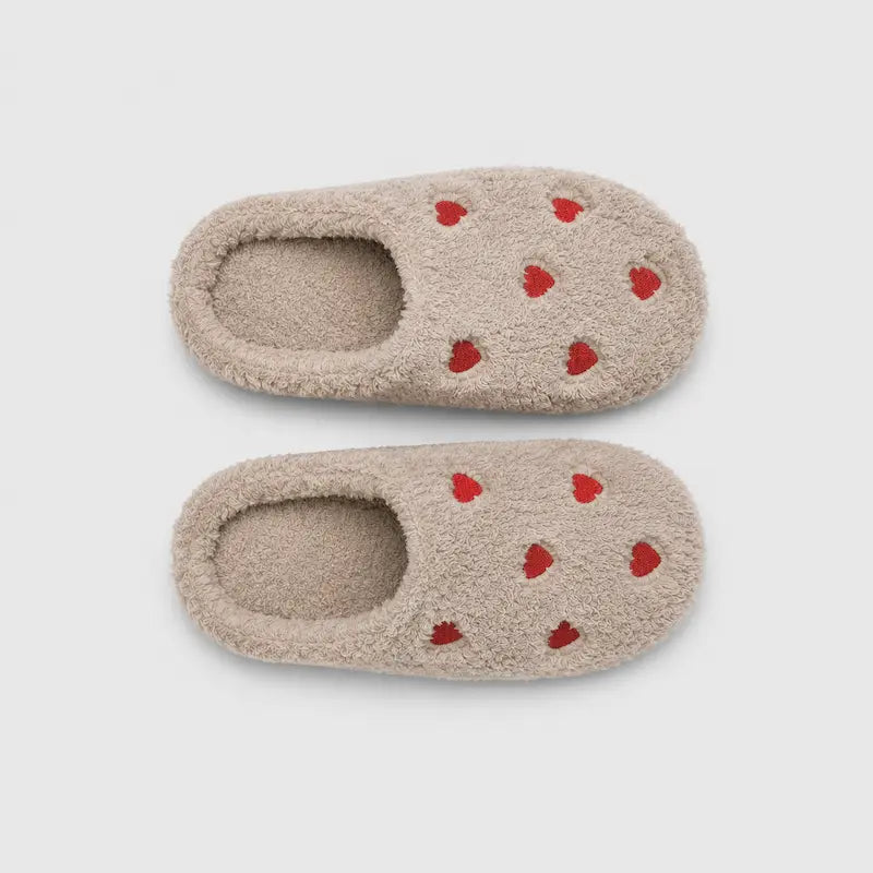 ChaussonsFemmes-legers-et-confortables-Coeur-en-Flanelle-Semelle-plate-Loveya