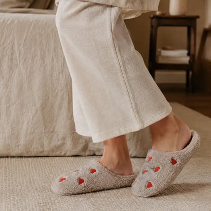 ChaussonsFemmes-legers-et-confortables-Coeur-en-Flanelle-Semelle-plate-Loveya