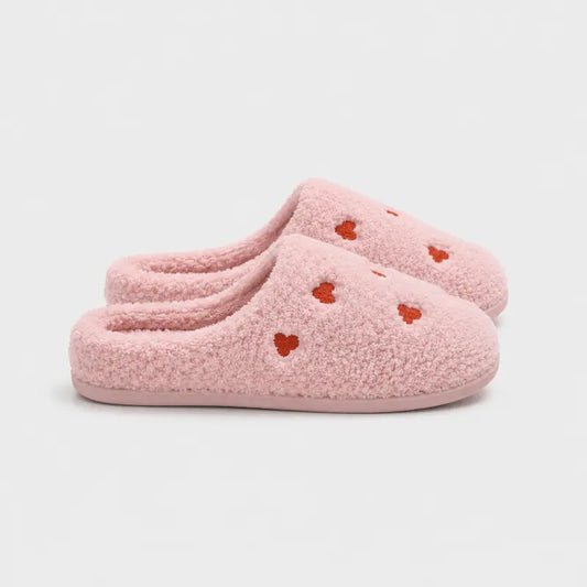 ChaussonsFemmes-legers-et-confortables-Coeur-en-Flanelle-Semelle-plate-Loveya