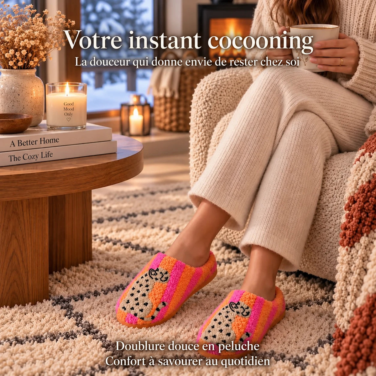 Léonie : votre instant cocooning, doublure douce en peluche et confort au quotidien.