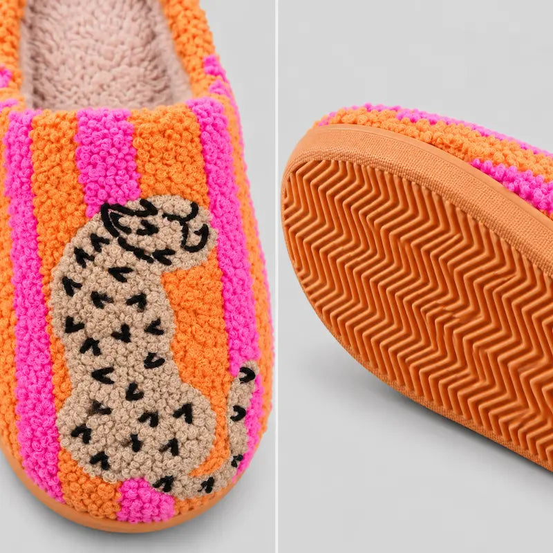 Chaussons d’Intérieur Doux et Chauds à Motif Léopard 