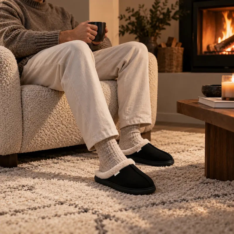 Chaussons d’intérieur ouverts fourrés à semelle souple et épaisse