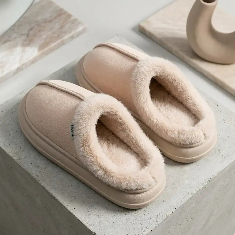 Chaussons d’intérieur ouverts fourrés à semelle souple et épaisse