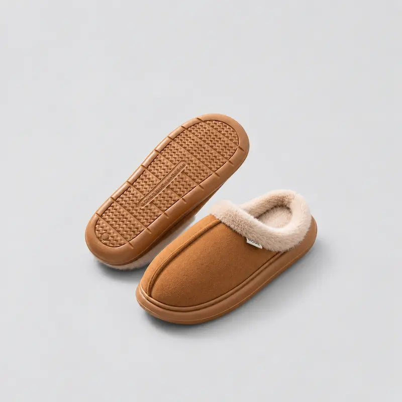 Chaussons d’intérieur ouverts fourrés à semelle souple et épaisse