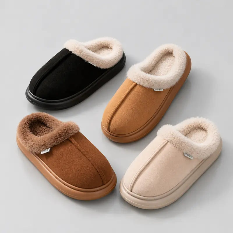 Chaussons d’intérieur ouverts fourrés à semelle souple et épaisse