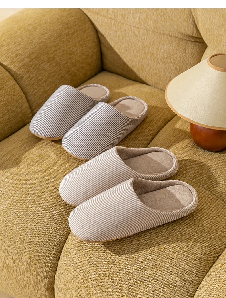 Chaussons Femmes et Hommes rayés confort à semelle souple - Linéa