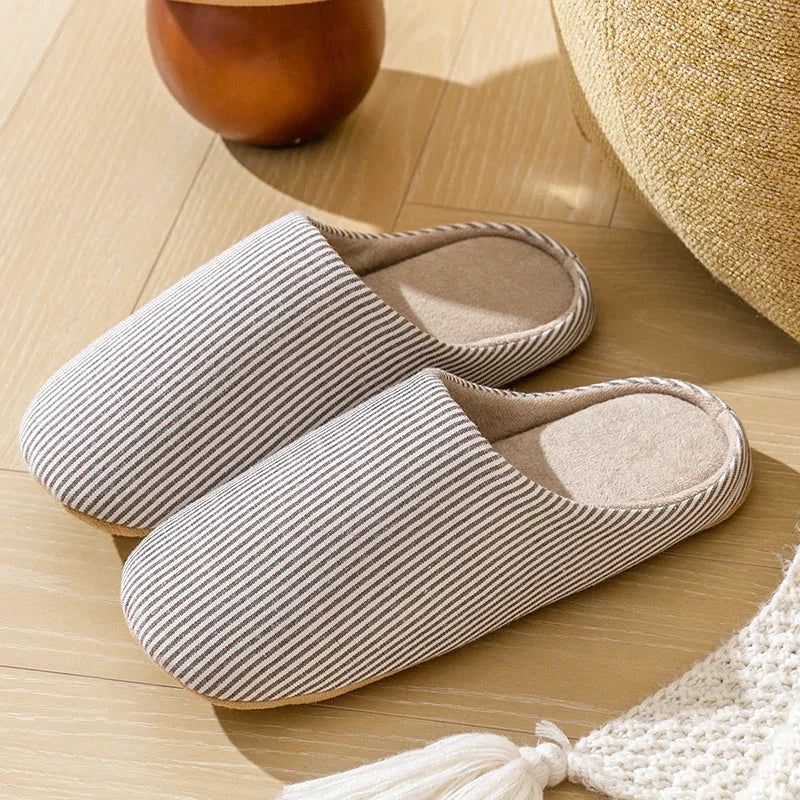 Chaussons Femmes et Hommes rayés confort à semelle souple - Linéa