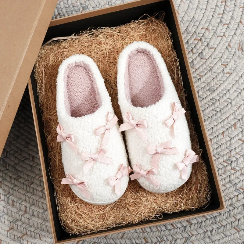 Chaussons Hiver Femme Doux à Nœuds – Intérieur Confort et Semelle Antidérapante -  Lolita