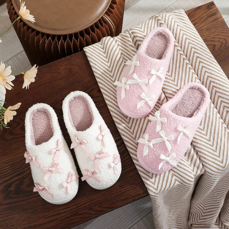 Chaussons Hiver Femme Doux à Nœuds – Intérieur Confort et Semelle Antidérapante -  Lolita