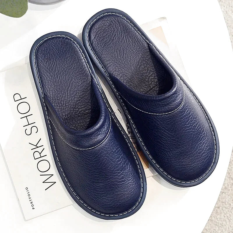 Chaussons Homme intérieur simili cuir - Design sobre -4 Saisons - semelle souple - Rubéa