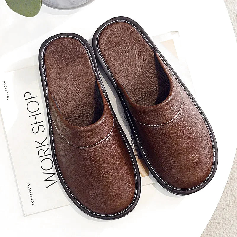 Chaussons Homme intérieur simili cuir - Design sobre -4 Saisons - semelle souple - Rubéa