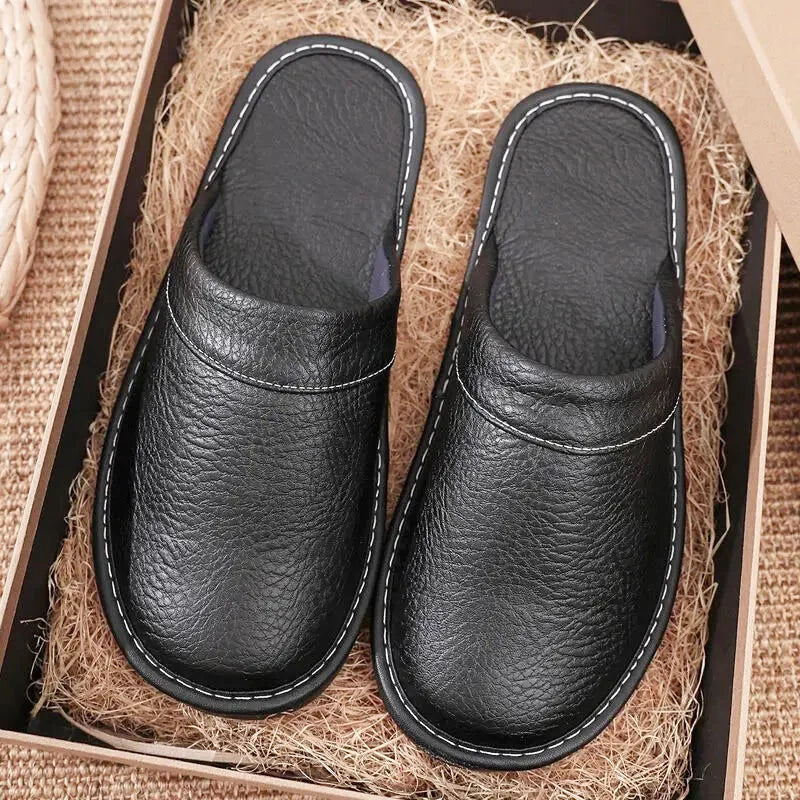 Chaussons Homme intérieur simili cuir - Design sobre -4 Saisons - semelle souple - Rubéa