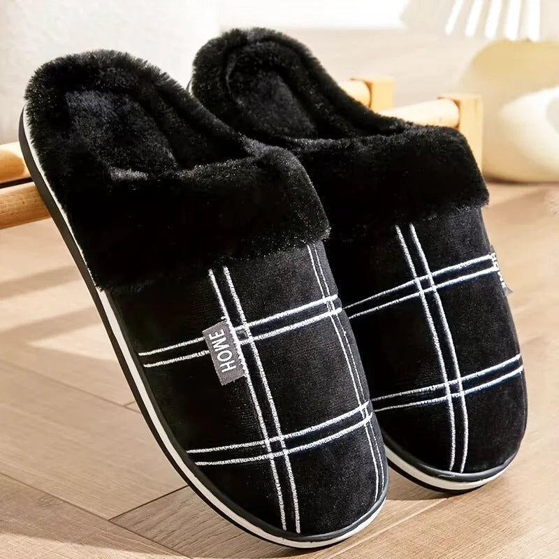 Chaussons Hommes intérieur à carreaux - Chaud et antidérapants en coton - Hivernis