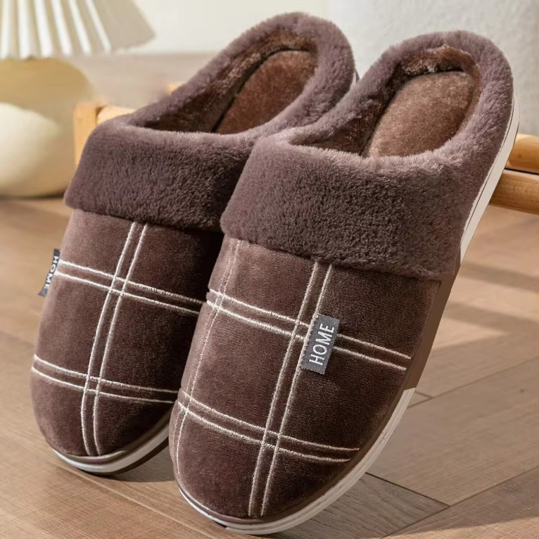 Chaussons Hommes intérieur à carreaux - Chaud et antidérapants en coton - Hivernis